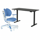 Ergonomic Kids Study Chair & Adjustable Electric Standing Desk Set – Blue Chair & Black Desk