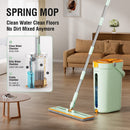 Premium Microfiber Flat Mop Bucket Set w/ Clean & Dirty Water Separation 360 Degree - Light Green