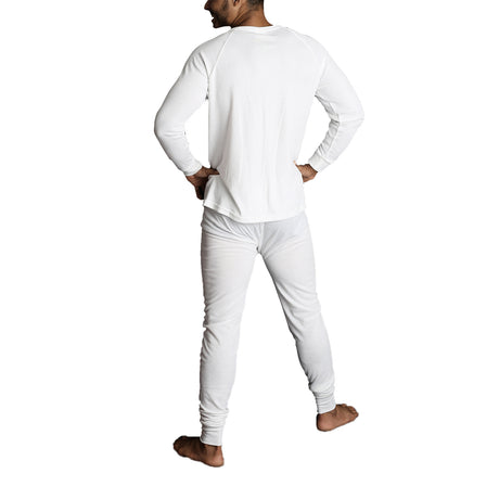 2pcs Set Mens Merino Wool Blend Long Sleeve Thermal Top & Long Johns Pants Underwear - Beige - S