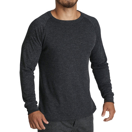 Mens Merino Wool Blend Long Sleeve Thermal Top Underwear Thermals Base Layer - Black - L