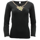 Ladies Merino Wool Blend Long Sleeve Thermal Spencer Top Thermals Underwear - Black - 10-12