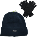 2pcs Set Mens 3M Thinsulate Pull-On Beanie + Knitted Fingerless Gloves