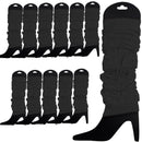 12 LEG WARMERS Knitted Womens Neon Party Knit Ankle Fluro Dance Costume 80s BULK - Black