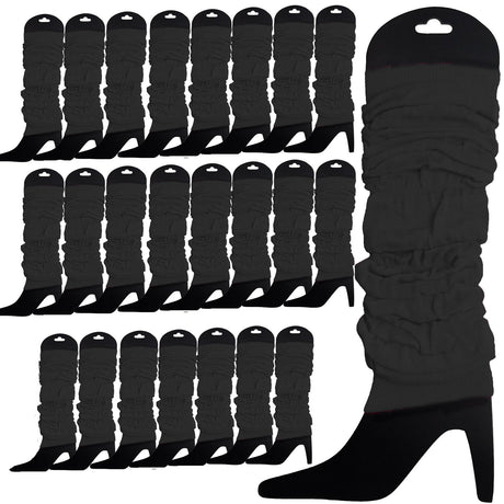 24 LEG WARMERS Knitted Womens Neon Party Knit Ankle Fluro Dance Costume 80s BULK - Black
