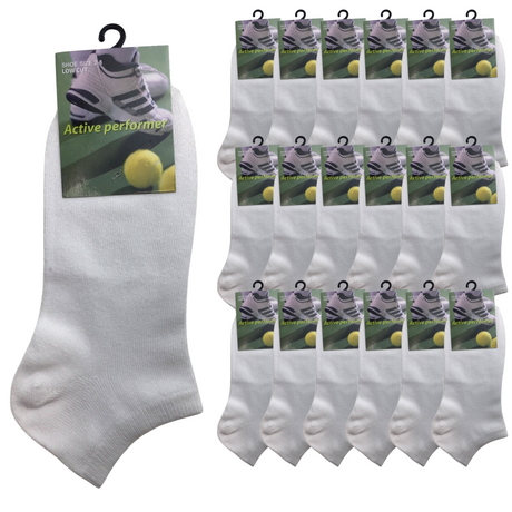 24x COTTON ANKLE SOCKS Sport Low Cut Mens Womens Running  BULK Anklet - White - 6-11