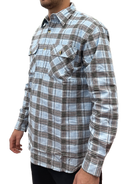Mens Flannelette Long Sleeve Pullover Shirt 100% Cotton Flannel - Half Placket - Sky Blue/Grey Check - M