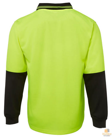 Hi Vis Long Sleeve Polo Shirt Safety Workwear Fluro Breathable UPF 50+ - Yellow - L