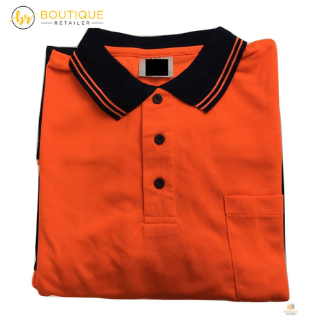 Hi Vis Long Sleeve Polo Shirt Safety Workwear Fluro Breathable UPF 50+ - Yellow - L