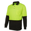 Hi Vis Long Sleeve Polo Shirt Safety Workwear Fluro Breathable UPF 50+ - Yellow - L
