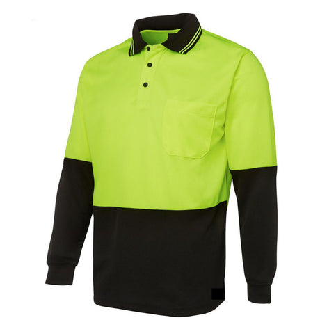 Hi Vis Long Sleeve Polo Shirt Safety Workwear Fluro Breathable UPF 50+ - Yellow - L