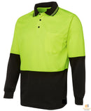 Hi Vis Long Sleeve Polo Shirt Safety Workwear Fluro Breathable UPF 50+ - Yellow - XXL