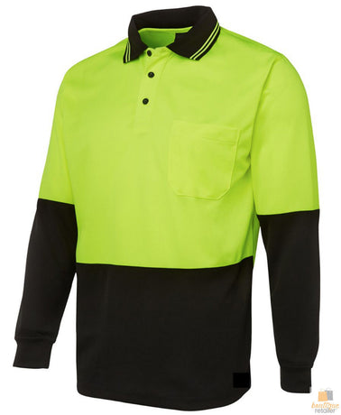 Hi Vis Long Sleeve Polo Shirt Safety Workwear Fluro Breathable UPF 50+ - Yellow - XXL
