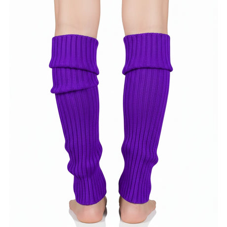 Pair of Womens Leg Warmers Disco Winter Knit Dance Party Crochet Legging Socks Costume - Purple