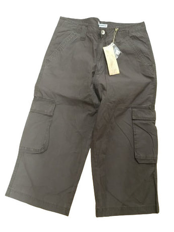 Mens 3/4 CARGO SHORTS Long Pants 100% COTTON Army Military Combat Summer - Brown - Small (30