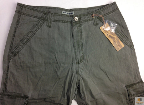 Mens 3/4 CARGO SHORTS Long Pants 100% COTTON Army Military Combat Summer - Olive (Washed Look) - Small (30