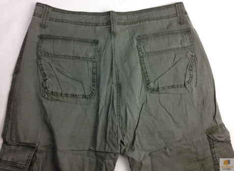 Mens 3/4 CARGO SHORTS Long Pants 100% COTTON Army Military Combat Summer - Olive (Washed Look) - Small (30