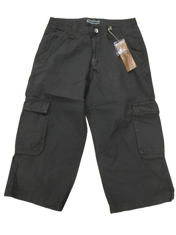 Mens 3/4 CARGO SHORTS Long Pants 100% COTTON Army Military Combat Summer - Olive (Washed Look) - Small (30