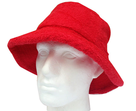 Terry Towelling BUCKET HAT Daggy Fishing Camping Lad Cap Retro  100% COTTON - Red - X-Large