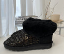 Womens Australian Sheepskin Wool Fur Mini UGG Ankle Boots in Black - 9