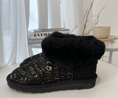 Womens Australian Sheepskin Wool Fur Mini UGG Ankle Boots in Black - 9
