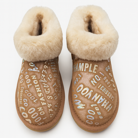 Womens Australian Sheepskin Wool Fur Mini UGG Ankle Boots in Metallic Chestnut - 7