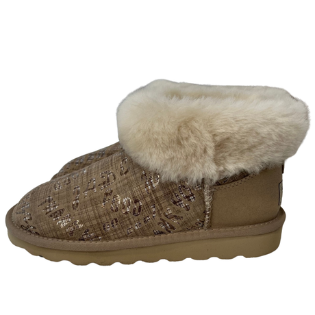 Womens Australian Sheepskin Wool Fur Mini UGG Ankle Boots in Sand - 6