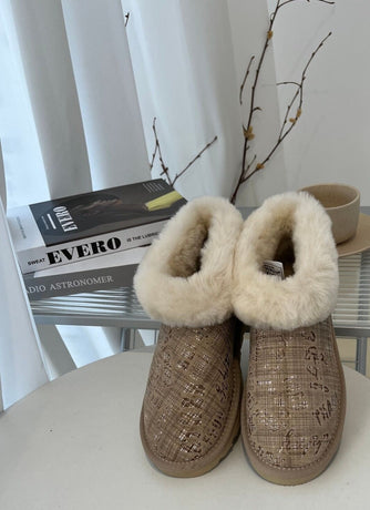 Womens Australian Sheepskin Wool Fur Mini UGG Ankle Boots in Sand - 6