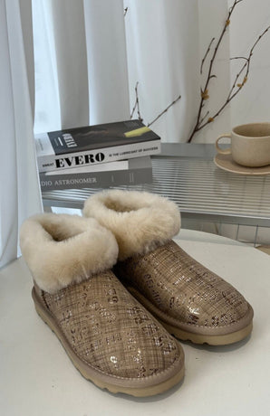 Womens Australian Sheepskin Wool Fur Mini UGG Ankle Boots in Sand - 7