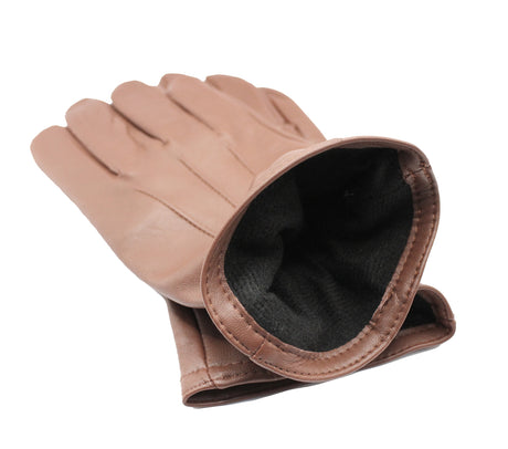 Dents Mens Genuine Full Grain Leather Gloves 3 Point Stitch Fleece Lined Warm Winter - Cognac - X-Small