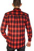 Mens Flannelette Long Sleeve Shirt 100% Cotton Check Authentic Flannel - Full Placket - Red  - 4XL