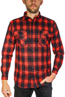 Mens Flannelette Long Sleeve Shirt 100% Cotton Check Authentic Flannel - Full Placket - Red  - 7XL