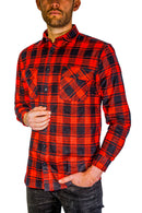 Mens Flannelette Long Sleeve Shirt 100% Cotton Check Authentic Flannel - Full Placket - Red  - S