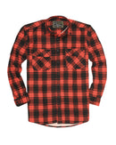 Mens Flannelette Long Sleeve Shirt 100% Cotton Check Authentic Flannel - Full Placket - Red  - XL