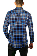Mens Flannelette Long Sleeve Shirt 100% Cotton Check Authentic Flannel - Full Placket - Turquoise/Black - 3XL