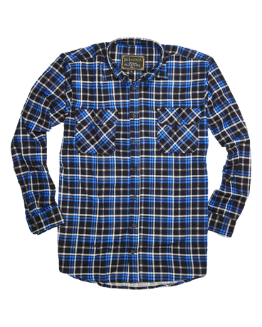 Mens Flannelette Long Sleeve Shirt 100% Cotton Check Authentic Flannel - Full Placket - Turquoise/Black - M