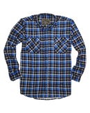 Mens Flannelette Long Sleeve Shirt 100% Cotton Check Authentic Flannel - Full Placket - Turquoise/Black - XL