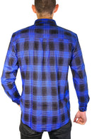 Mens Flannelette Long Sleeve Shirt 100% Cotton Check Authentic Flannel - Full Placket - Royal Blue  - 3XL