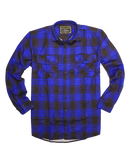 Mens Flannelette Long Sleeve Shirt 100% Cotton Check Authentic Flannel - Full Placket - Royal Blue  - M