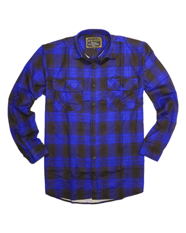 Mens Flannelette Long Sleeve Shirt 100% Cotton Check Authentic Flannel - Full Placket - Royal Blue  - XL