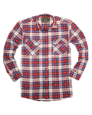 Mens Flannelette Long Sleeve Shirt 100% Cotton Check Authentic Flannel - Full Placket - Navy/Red/White - L