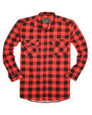 Mens 100% Cotton Flannelette Shirt Long Sleeve Check Authentic Flannel - Red/Black - 4XL