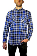 Mens 100% Cotton Flannelette Shirt Long Sleeve Check Authentic Flannel - Denim - 3XL