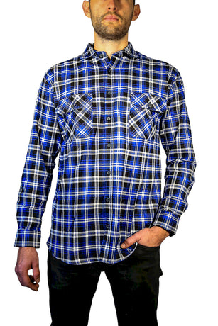Mens 100% Cotton Flannelette Shirt Long Sleeve Check Authentic Flannel - Denim - 3XL