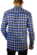 Mens 100% Cotton Flannelette Shirt Long Sleeve Check Authentic Flannel - Denim - 9XL