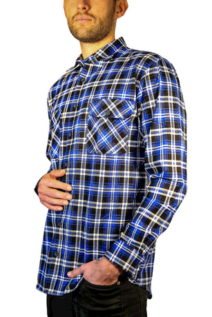 Mens 100% Cotton Flannelette Shirt Long Sleeve Check Authentic Flannel - Denim - 9XL
