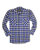 Mens 100% Cotton Flannelette Shirt Long Sleeve Check Authentic Flannel - Denim - L