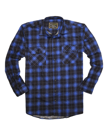 Mens 100% Cotton Flannelette Shirt Long Sleeve Check Authentic Flannel - Blue - XXL