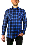 Mens 100% Cotton Flannelette Shirt Long Sleeve Check Authentic Flannel - Blue - 6XL