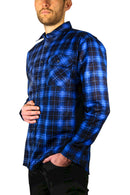 Mens 100% Cotton Flannelette Shirt Long Sleeve Check Authentic Flannel - Blue - 6XL