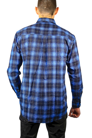 Mens 100% Cotton Flannelette Shirt Long Sleeve Check Authentic Flannel - Blue - 7XL